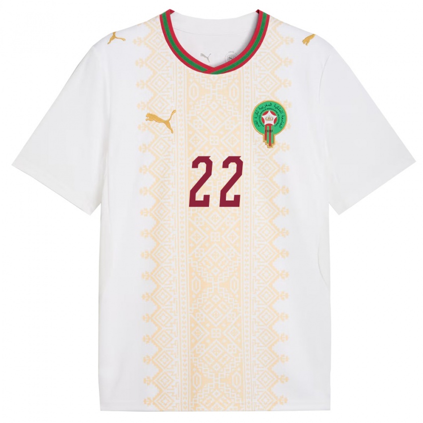 נשים מָרוֹקוֹ אחמד עזמי #22 לבן זהב אדום הרחק ג'רזי 26-28 חולצה קצרה