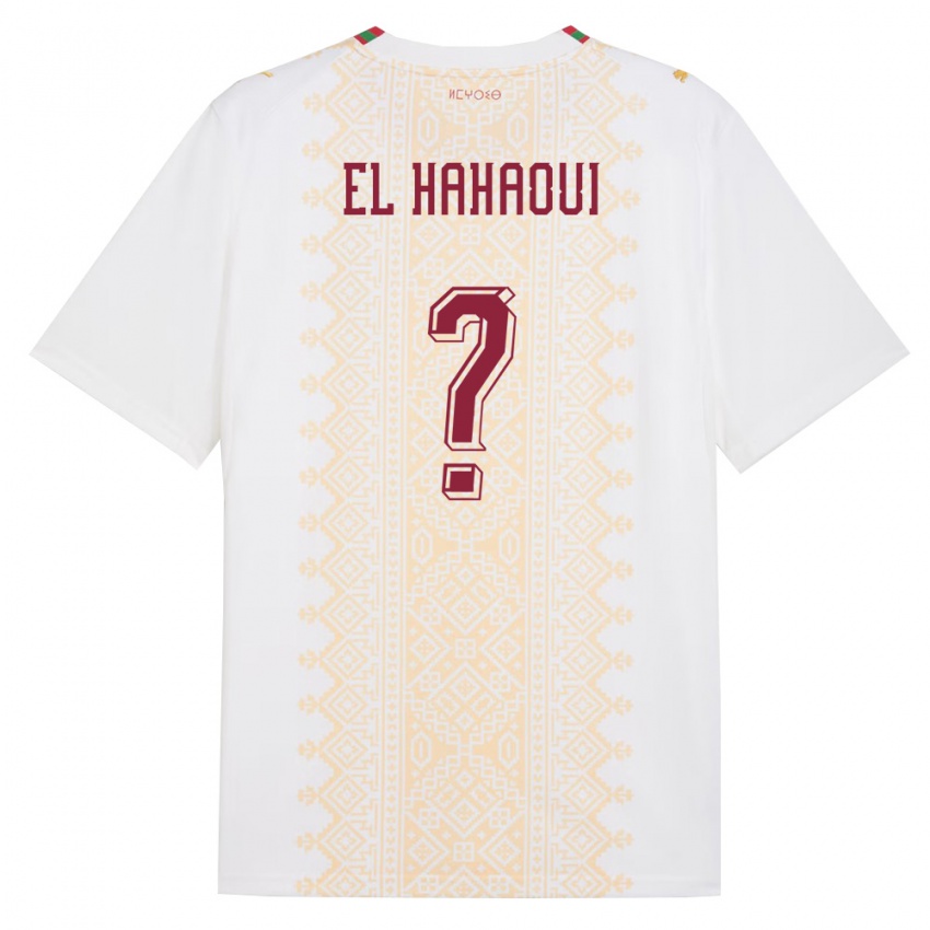נשים מָרוֹקוֹ Ayman El Hahaoui #0 לבן זהב אדום הרחק ג'רזי 26-28 חולצה קצרה