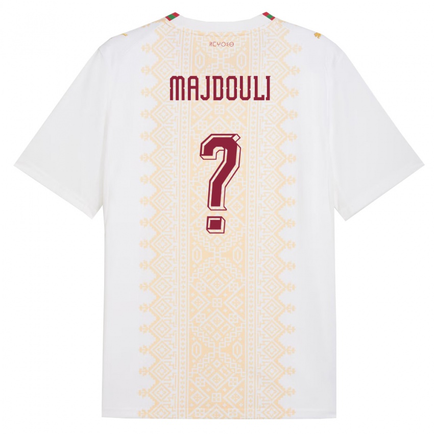 נשים מָרוֹקוֹ Wael Majdouli #0 לבן זהב אדום הרחק ג'רזי 26-28 חולצה קצרה
