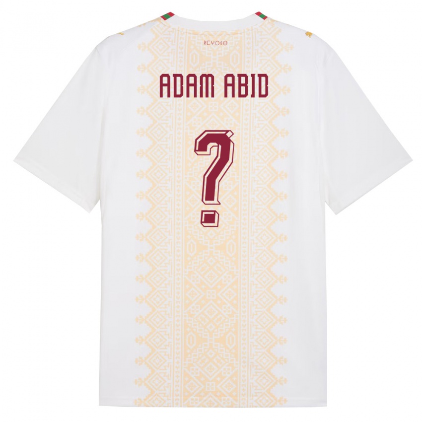נשים מָרוֹקוֹ Mohamed Adam Abid #0 לבן זהב אדום הרחק ג'רזי 26-28 חולצה קצרה