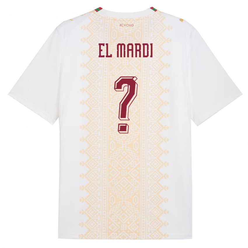 נשים מָרוֹקוֹ Ziyad El Mardi #0 לבן זהב אדום הרחק ג'רזי 26-28 חולצה קצרה