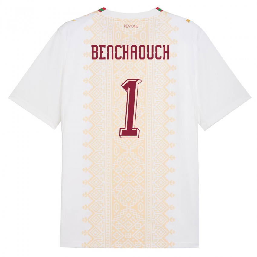 נשים מָרוֹקוֹ Yanis Benchaouch #1 לבן זהב אדום הרחק ג'רזי 26-28 חולצה קצרה