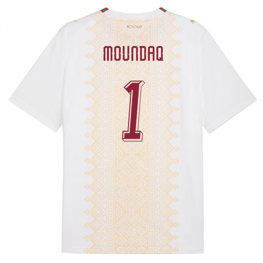 נשים מָרוֹקוֹ Taha Moundaq #1 לבן זהב אדום הרחק ג'רזי 26-28 חולצה קצרה