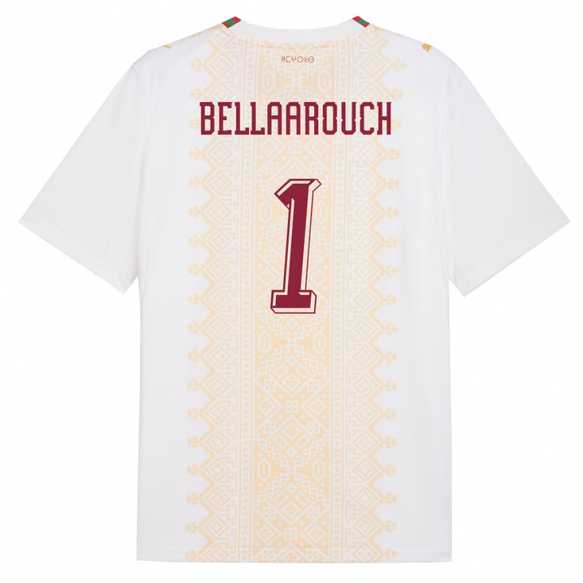נשים מָרוֹקוֹ Chouaib Bellaarouch #1 לבן זהב אדום הרחק ג'רזי 26-28 חולצה קצרה