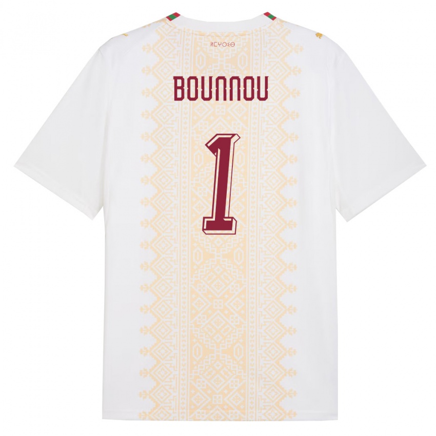 נשים מָרוֹקוֹ יאסין בונו #1 לבן זהב אדום הרחק ג'רזי 26-28 חולצה קצרה