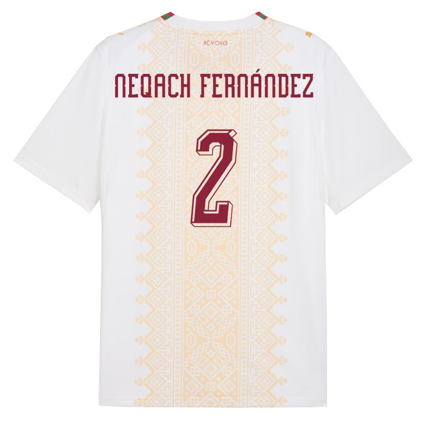 נשים מָרוֹקוֹ Aron Neqach Fernández #2 לבן זהב אדום הרחק ג'רזי 26-28 חולצה קצרה