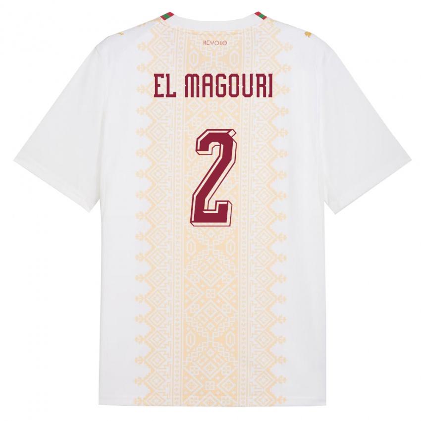 נשים מָרוֹקוֹ Anas El Magouri #2 לבן זהב אדום הרחק ג'רזי 26-28 חולצה קצרה