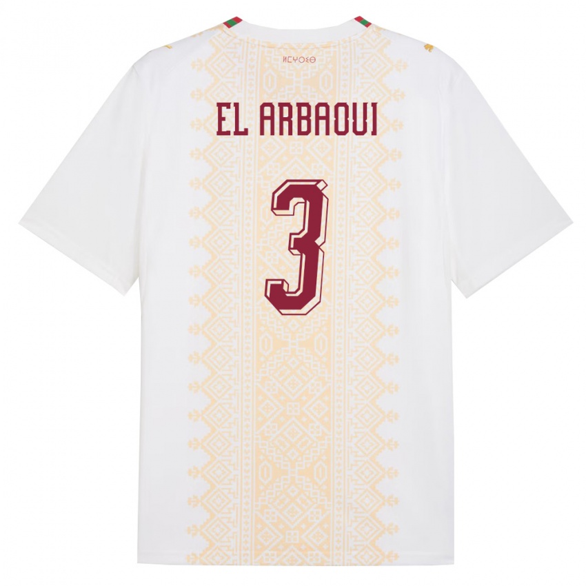 נשים מָרוֹקוֹ Ilyas El Arbaoui #3 לבן זהב אדום הרחק ג'רזי 26-28 חולצה קצרה