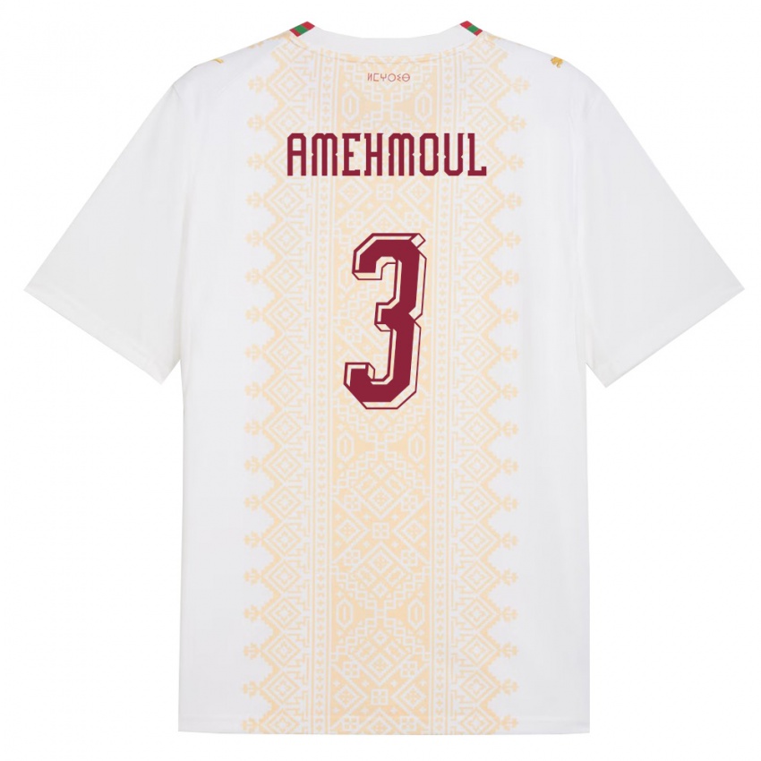 נשים מָרוֹקוֹ Mehdi Amehmoul #3 לבן זהב אדום הרחק ג'רזי 26-28 חולצה קצרה