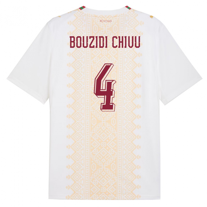 נשים מָרוֹקוֹ Rayan Bouzidi Chivu #4 לבן זהב אדום הרחק ג'רזי 26-28 חולצה קצרה