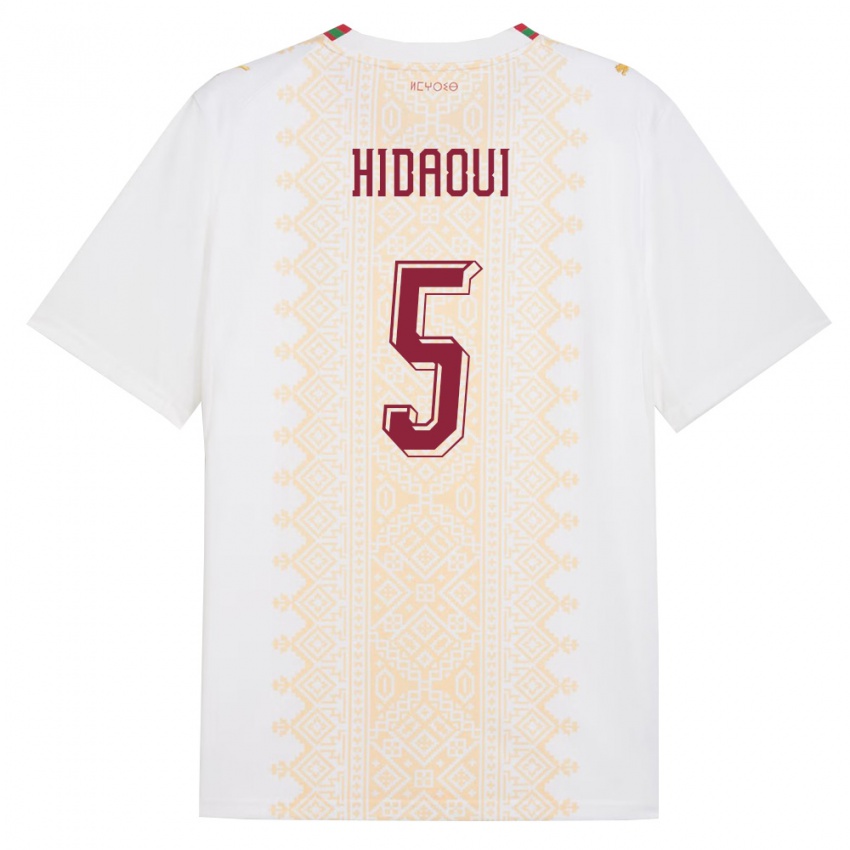 נשים מָרוֹקוֹ Ilyas Hidaoui #5 לבן זהב אדום הרחק ג'רזי 26-28 חולצה קצרה