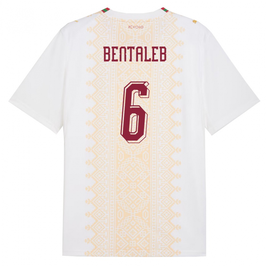 נשים מָרוֹקוֹ Marouane Bentaleb #6 לבן זהב אדום הרחק ג'רזי 26-28 חולצה קצרה