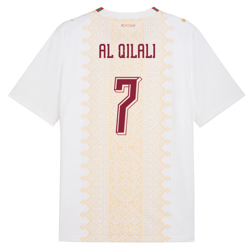 נשים מָרוֹקוֹ Mohamed Al Qilali #7 לבן זהב אדום הרחק ג'רזי 26-28 חולצה קצרה