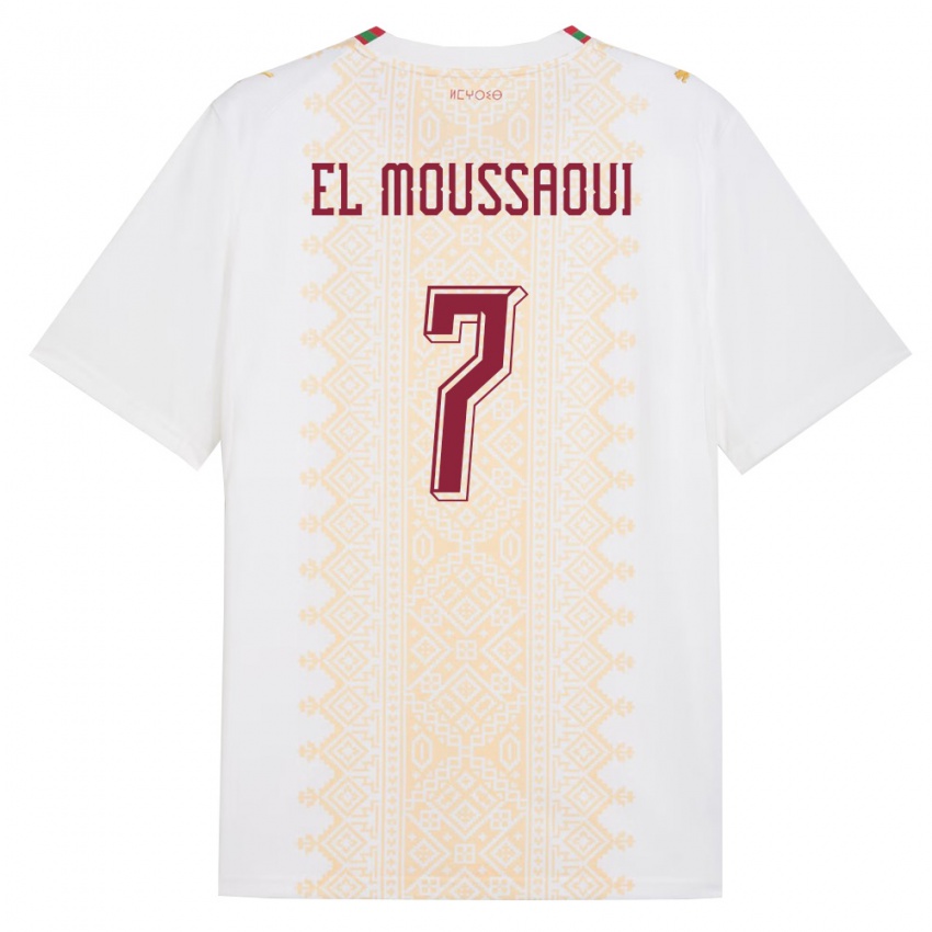 נשים מָרוֹקוֹ חמזה אל מוסאווי #7 לבן זהב אדום הרחק ג'רזי 26-28 חולצה קצרה