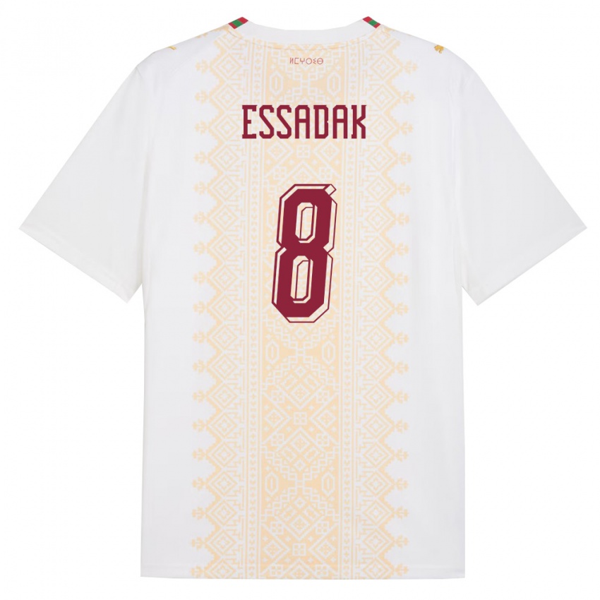 נשים מָרוֹקוֹ Hossam Essadak #8 לבן זהב אדום הרחק ג'רזי 26-28 חולצה קצרה