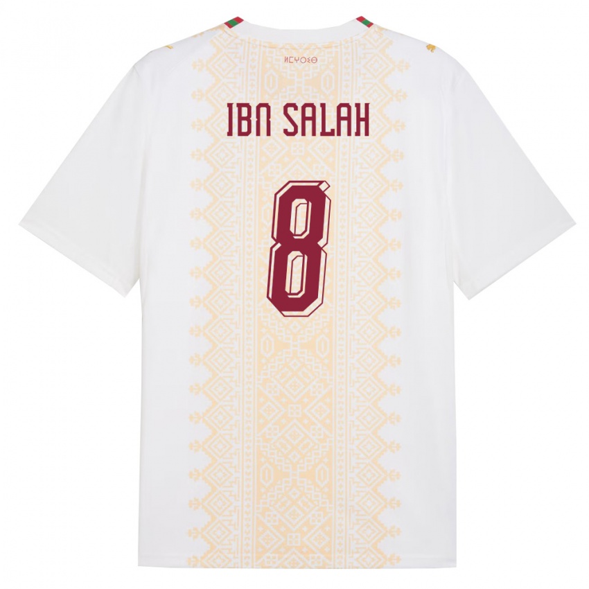 נשים מָרוֹקוֹ Oualid Ibn Salah #8 לבן זהב אדום הרחק ג'רזי 26-28 חולצה קצרה