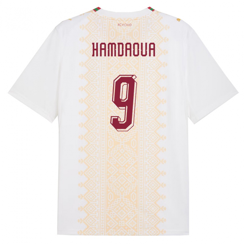 נשים מָרוֹקוֹ Noham Hamdaoua #9 לבן זהב אדום הרחק ג'רזי 26-28 חולצה קצרה