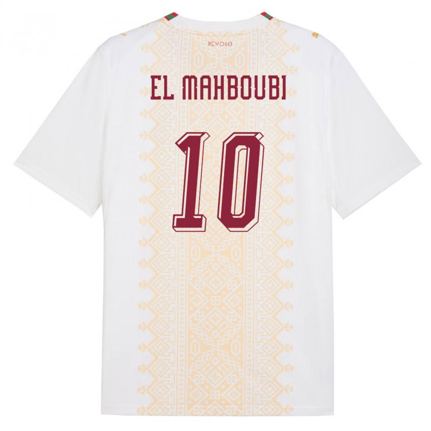נשים מָרוֹקוֹ Anas El Mahboubi #10 לבן זהב אדום הרחק ג'רזי 26-28 חולצה קצרה