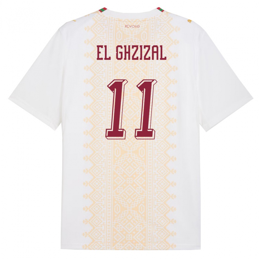 נשים מָרוֹקוֹ Anis El Ghzizal #11 לבן זהב אדום הרחק ג'רזי 26-28 חולצה קצרה