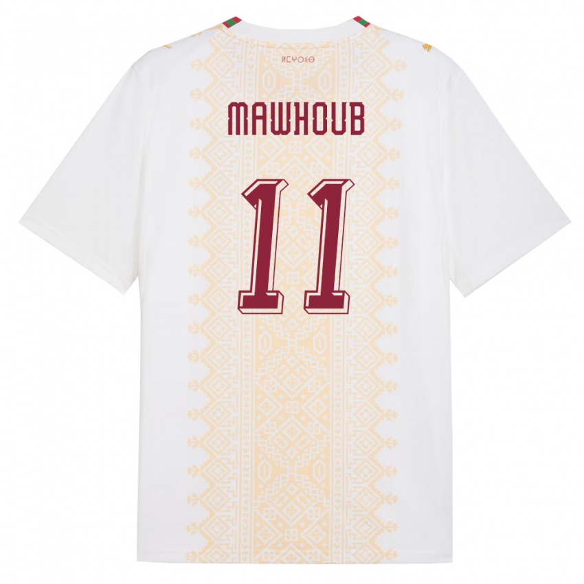 נשים מָרוֹקוֹ Ahmed Mawhoub #11 לבן זהב אדום הרחק ג'רזי 26-28 חולצה קצרה