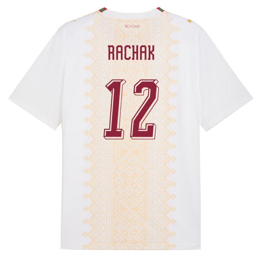 נשים מָרוֹקוֹ Anass Rachak #12 לבן זהב אדום הרחק ג'רזי 26-28 חולצה קצרה