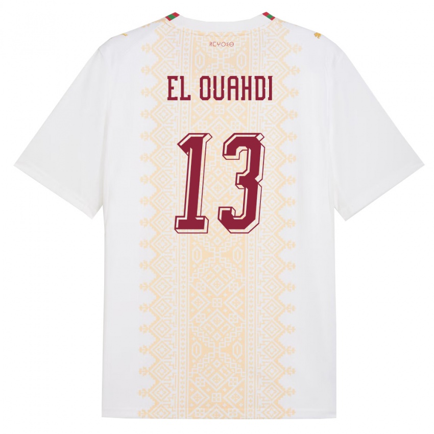 נשים מָרוֹקוֹ זכריה אל אואהדי #13 לבן זהב אדום הרחק ג'רזי 26-28 חולצה קצרה