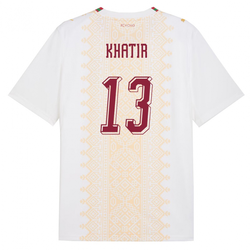 נשים מָרוֹקוֹ Ahmed Khatir #13 לבן זהב אדום הרחק ג'רזי 26-28 חולצה קצרה