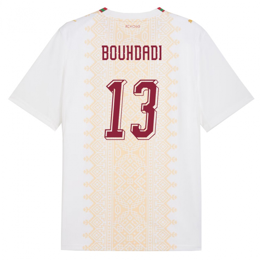 נשים מָרוֹקוֹ Adam Bouhdadi #13 לבן זהב אדום הרחק ג'רזי 26-28 חולצה קצרה