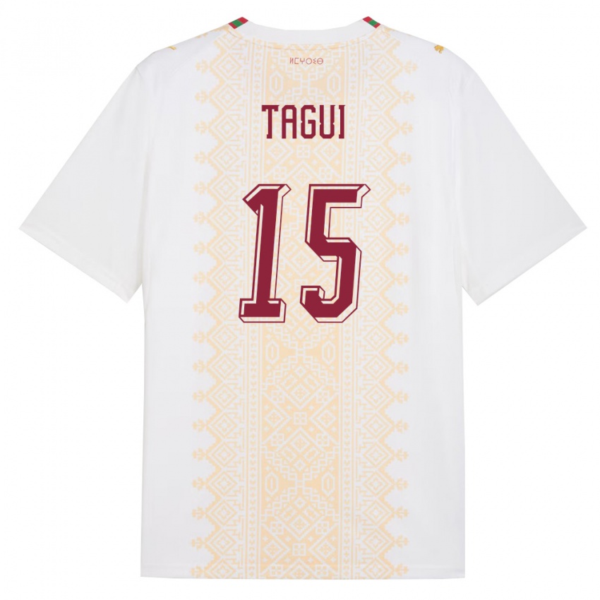 נשים מָרוֹקוֹ Salah-Eddine Tagui #15 לבן זהב אדום הרחק ג'רזי 26-28 חולצה קצרה