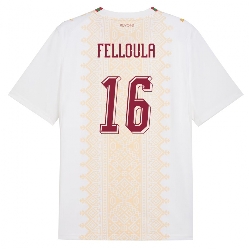 נשים מָרוֹקוֹ Youness Felloula #16 לבן זהב אדום הרחק ג'רזי 26-28 חולצה קצרה