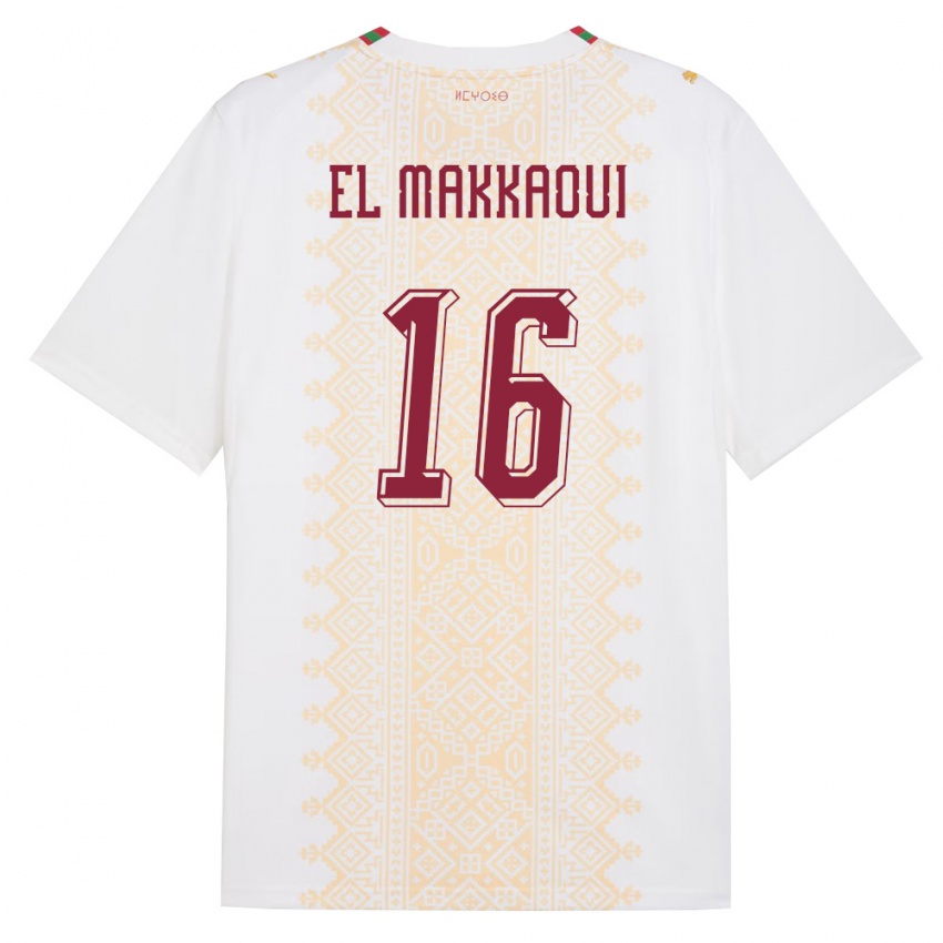 נשים מָרוֹקוֹ Anas El Makkaoui #16 לבן זהב אדום הרחק ג'רזי 26-28 חולצה קצרה