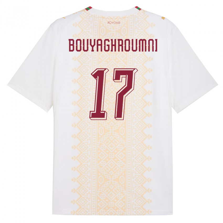 נשים מָרוֹקוֹ Jaafar Bouyaghroumni #17 לבן זהב אדום הרחק ג'רזי 26-28 חולצה קצרה