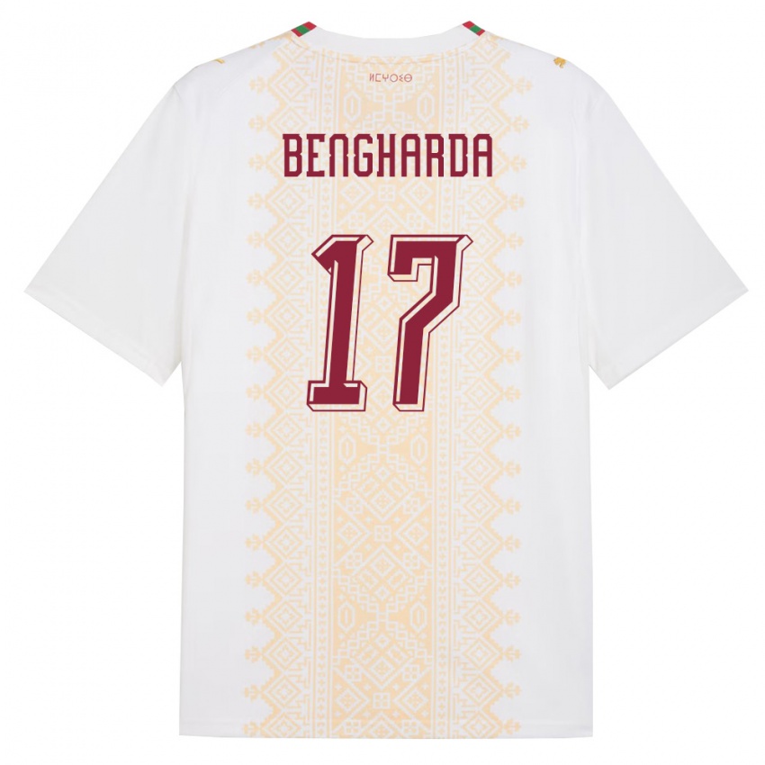 נשים מָרוֹקוֹ Bilal Bengharda #17 לבן זהב אדום הרחק ג'רזי 26-28 חולצה קצרה