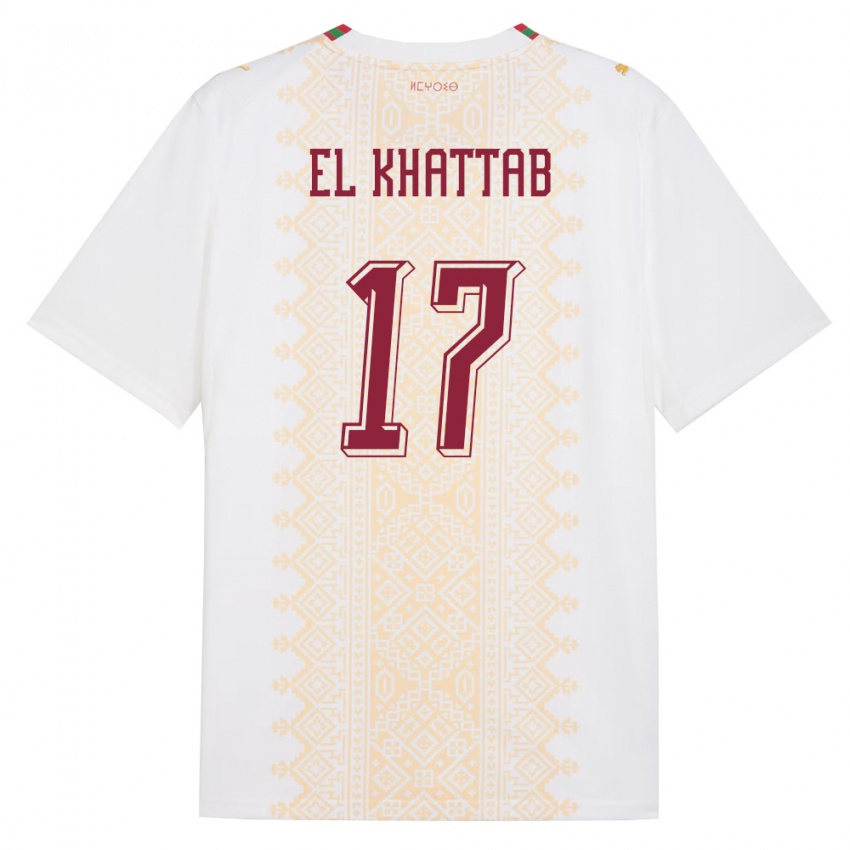 נשים מָרוֹקוֹ Omar El Khattab #17 לבן זהב אדום הרחק ג'רזי 26-28 חולצה קצרה