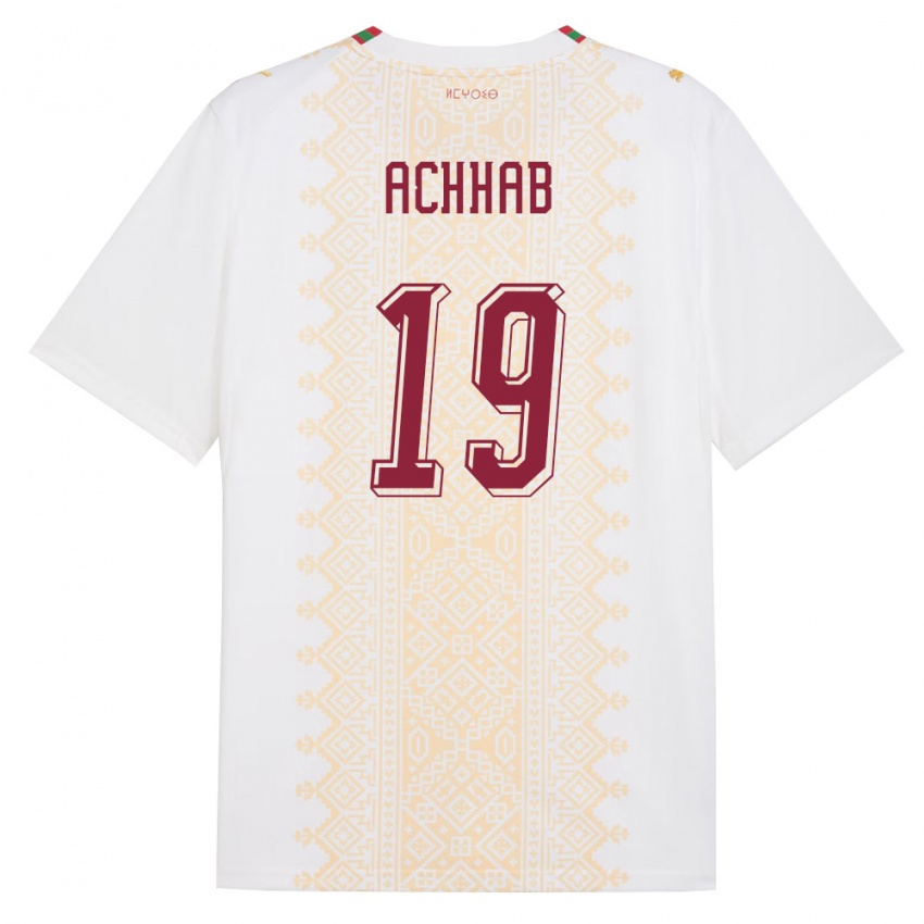 נשים מָרוֹקוֹ Abdeslam Achhab #19 לבן זהב אדום הרחק ג'רזי 26-28 חולצה קצרה