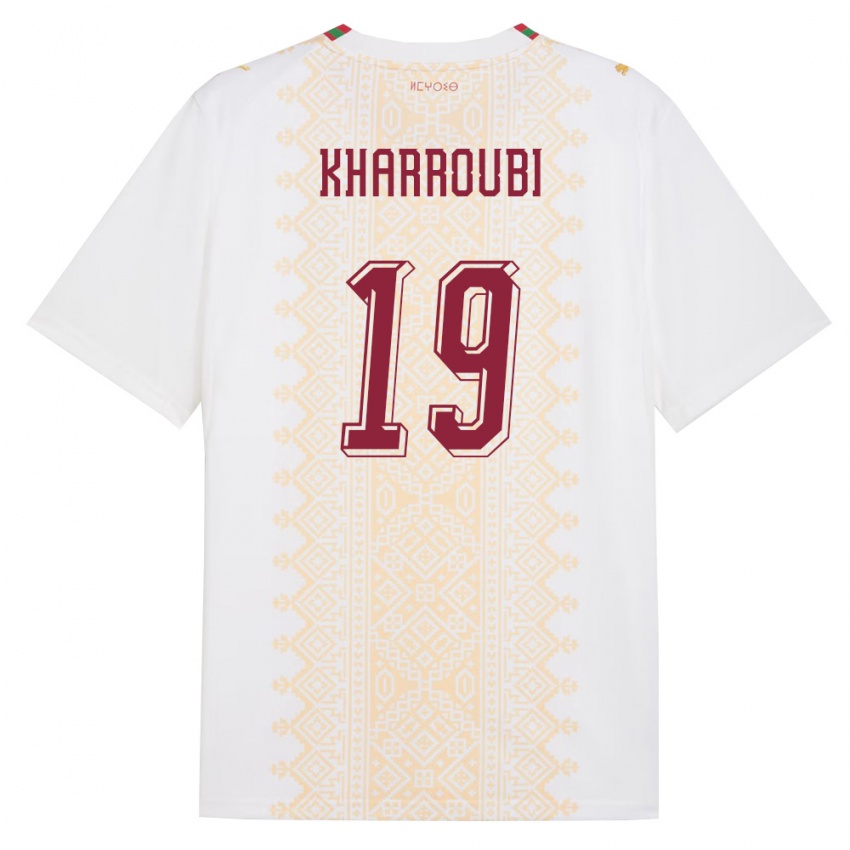 נשים מָרוֹקוֹ Amine Kharroubi #19 לבן זהב אדום הרחק ג'רזי 26-28 חולצה קצרה