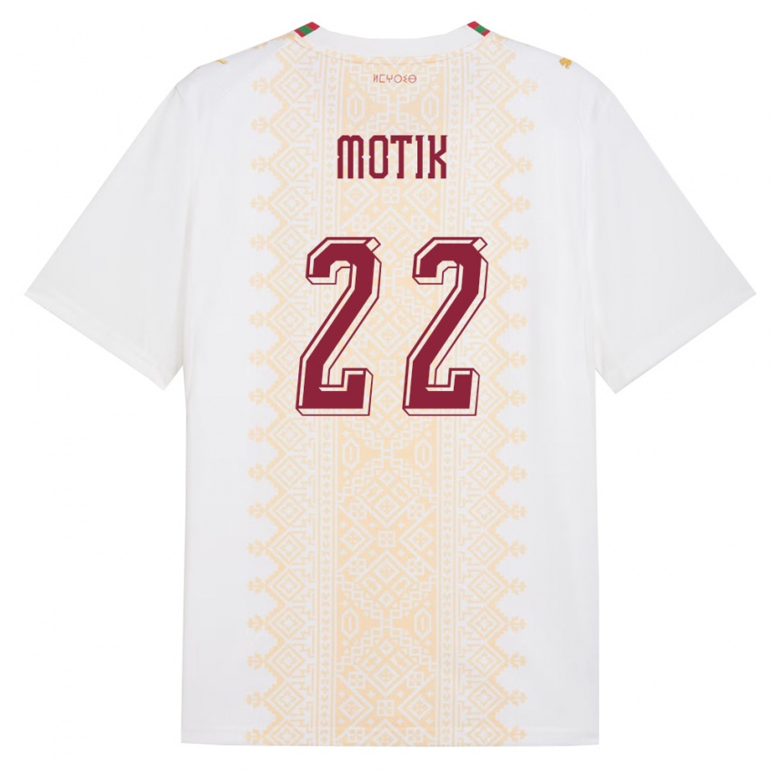 נשים מָרוֹקוֹ Ilyass Motik #22 לבן זהב אדום הרחק ג'רזי 26-28 חולצה קצרה