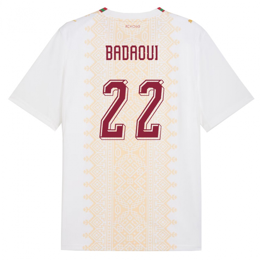 נשים מָרוֹקוֹ Yassine Badaoui #22 לבן זהב אדום הרחק ג'רזי 26-28 חולצה קצרה