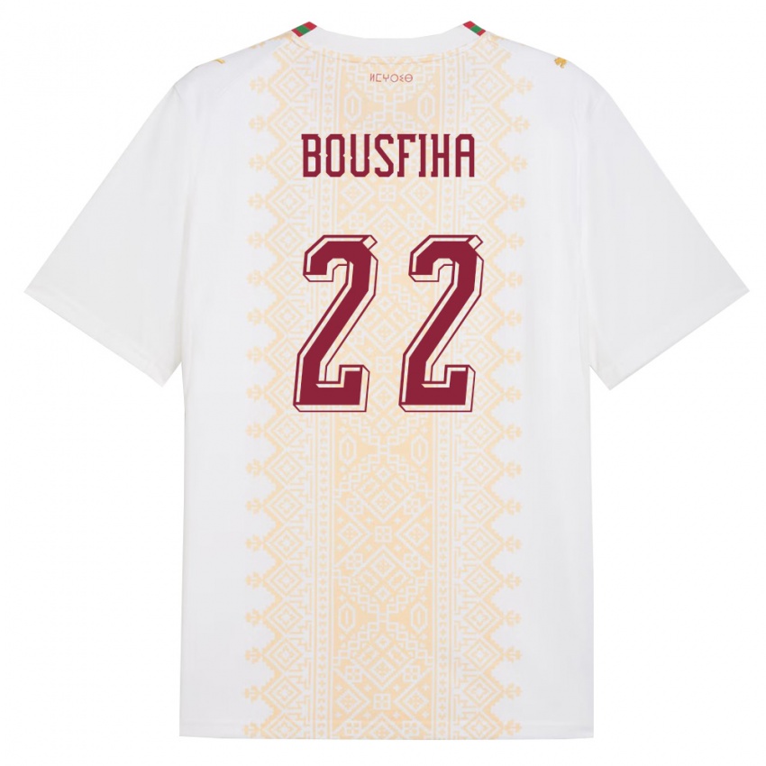 נשים מָרוֹקוֹ Ilyas Bousfiha #22 לבן זהב אדום הרחק ג'רזי 26-28 חולצה קצרה