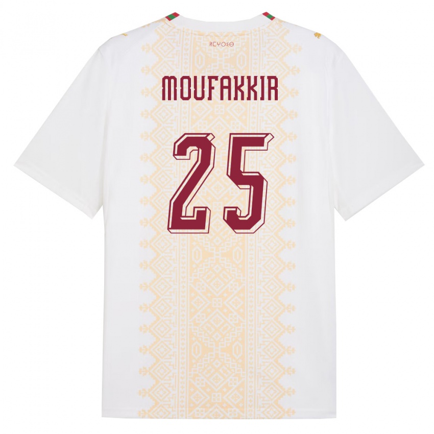 נשים מָרוֹקוֹ Ishak Moufakkir #25 לבן זהב אדום הרחק ג'רזי 26-28 חולצה קצרה