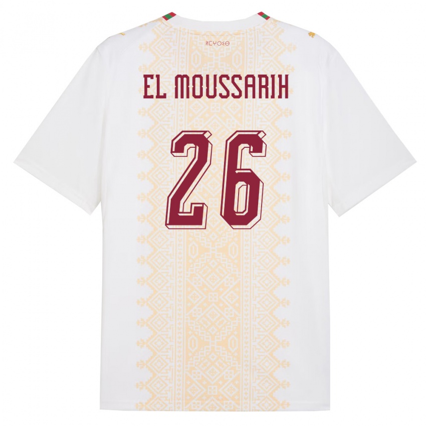 נשים מָרוֹקוֹ Yanis El Moussarih #26 לבן זהב אדום הרחק ג'רזי 26-28 חולצה קצרה