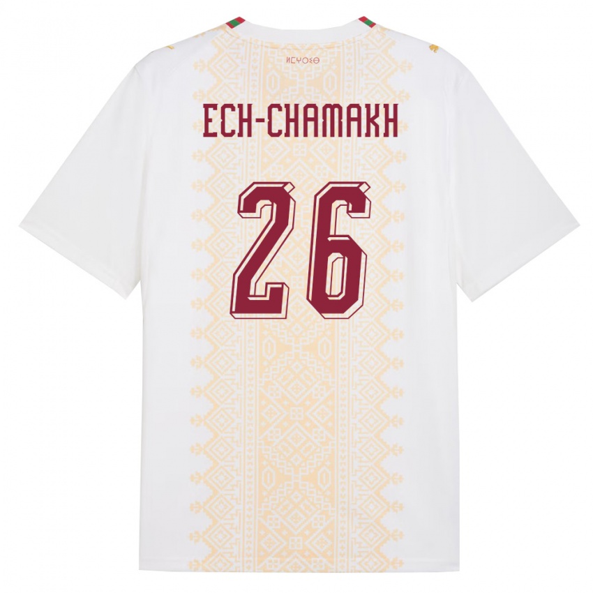 נשים מָרוֹקוֹ Jamal Ech-Chamakh #26 לבן זהב אדום הרחק ג'רזי 26-28 חולצה קצרה