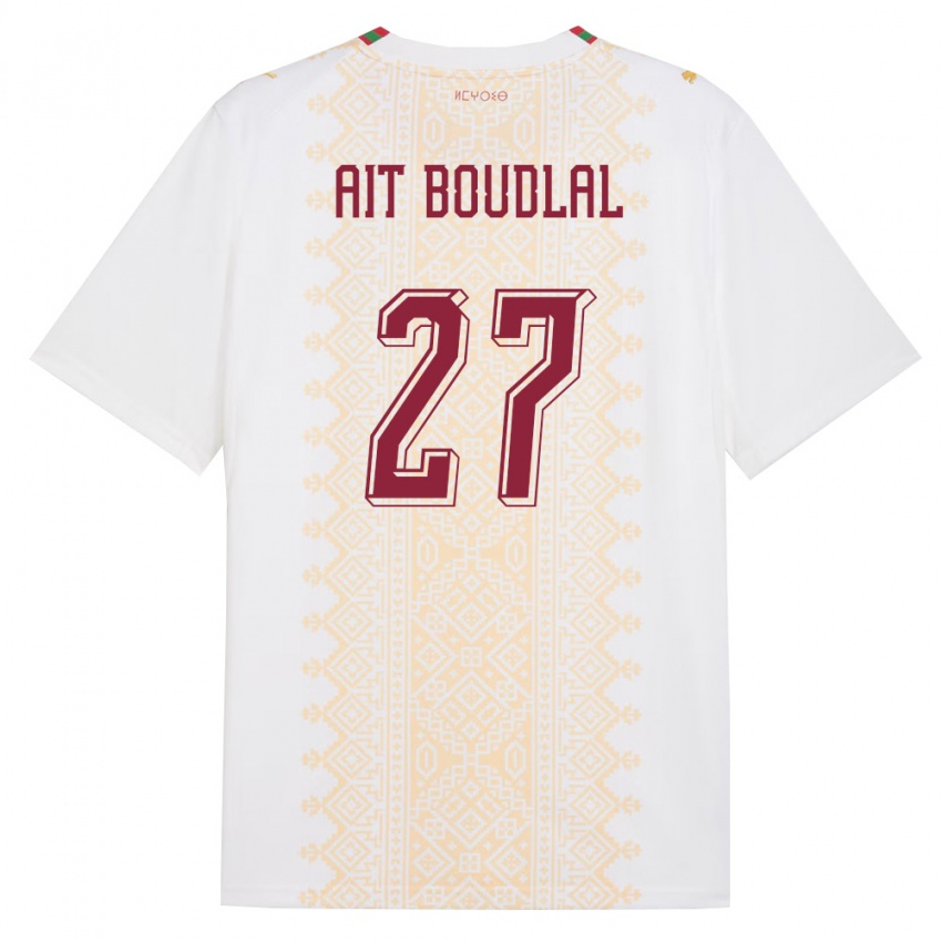 נשים מָרוֹקוֹ Abdelhamid Ait Boudlal #27 לבן זהב אדום הרחק ג'רזי 26-28 חולצה קצרה