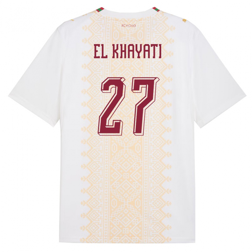 נשים מָרוֹקוֹ Ayoub El Khayati #27 לבן זהב אדום הרחק ג'רזי 26-28 חולצה קצרה