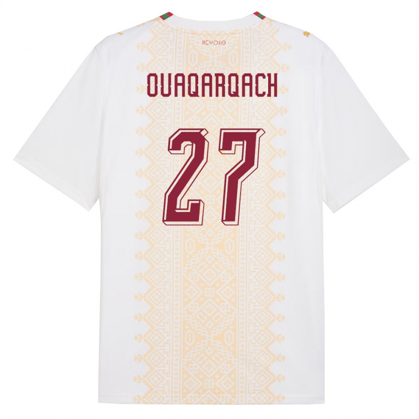 נשים מָרוֹקוֹ Abdelkader Ouaqarqach #27 לבן זהב אדום הרחק ג'רזי 26-28 חולצה קצרה