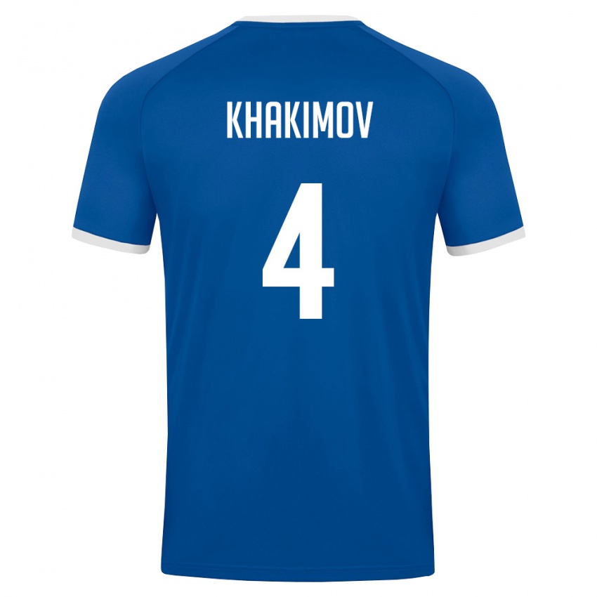 ילדים אוזבקיסטן Mukhammad Khakimov #4 כחול מלכותי לבן ג'רזי ביתית 26-28 חולצה קצרה