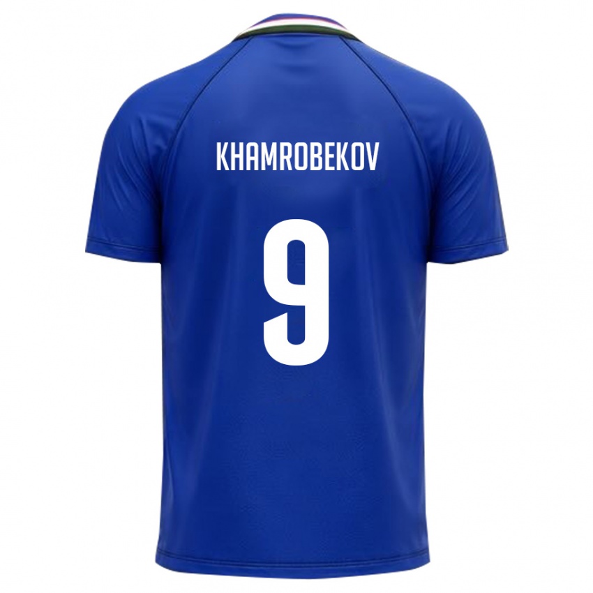 ילדים אוזבקיסטן Odildzhon Khamrobekov #9 כחול מלכותי לבן ג'רזי ביתית 26-28 חולצה קצרה