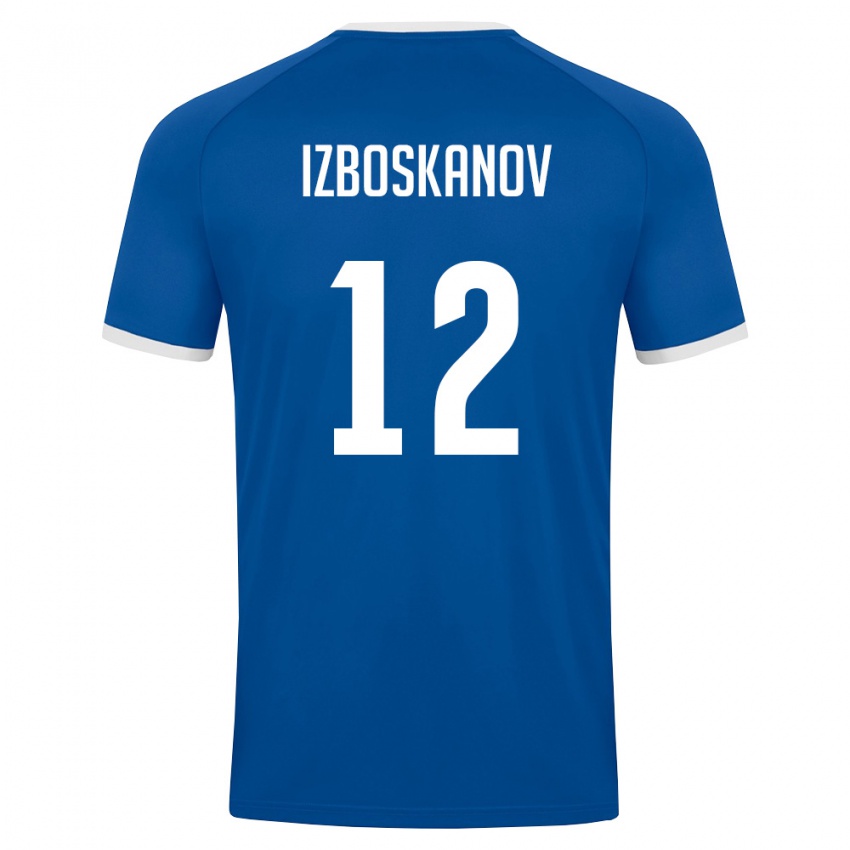 ילדים אוזבקיסטן Bakhodir Izboskanov #12 כחול מלכותי לבן ג'רזי ביתית 26-28 חולצה קצרה