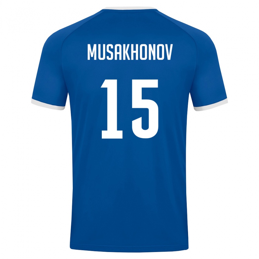 ילדים אוזבקיסטן Mukhammadali Musakhonov #15 כחול מלכותי לבן ג'רזי ביתית 26-28 חולצה קצרה
