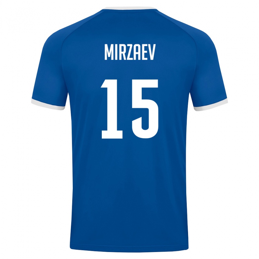 ילדים אוזבקיסטן Lazizbek Mirzaev #15 כחול מלכותי לבן ג'רזי ביתית 26-28 חולצה קצרה
